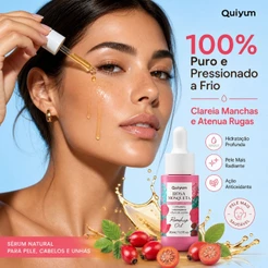 QUIYUM Óleo de Rosa Mosqueta 30ml - Óleo Facial Natural Hidratante e Reparador para Pele e Cabelo