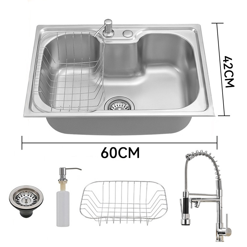 Pia De Cozinha Em Aço Inoxidável Para Alimentos Gourmets + Dispensador De Sabão + Acessórios Torneira 60/50x42