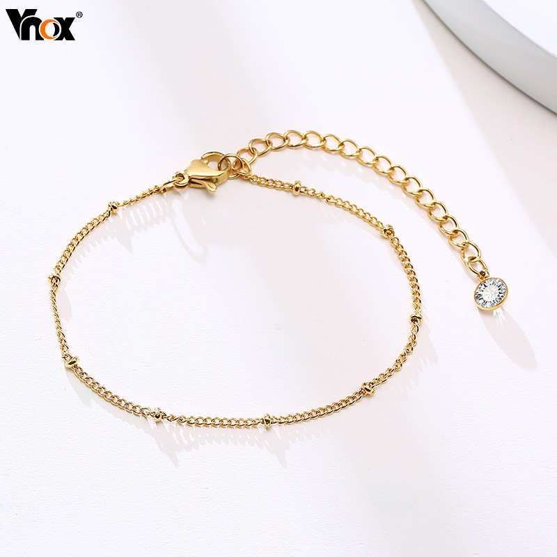 Pulseira Delicada De Contas De Aço Inoxidável Vnox Para Mulheres Zircon drop charme cadeia presente para mãe