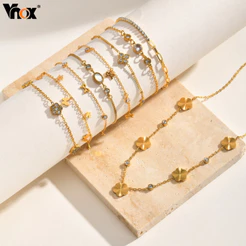 Pulseira Chapado Ouro De Zircônia Vnox Em Aço Inoxidável Para Mulheres Hipoalergênica Manchas Presente Para Sua Mãe