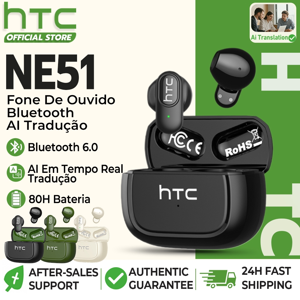 HTC NE51 AI Tradução Fone De Ouvido Bluetooth 6.0 Sem Fio TWS Cancelamento De Ru