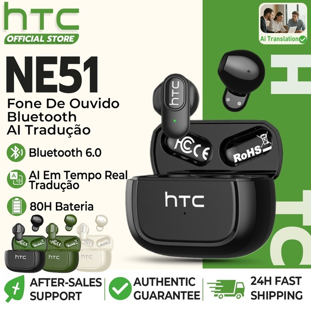 HTC NE51 AI Tradução Fone De Ouvido Bluetooth 6.0 Sem Fio TWS Cancelamento De Ruído Microfone