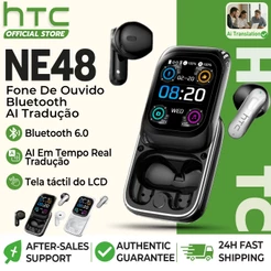 HTC NE48 Fone De Ouvido Bluetooth 6.0 AI Tradução 165 Idiomas Em Tempo Real Sem Fio TWS Tela Touch 48H Bateria Microfone