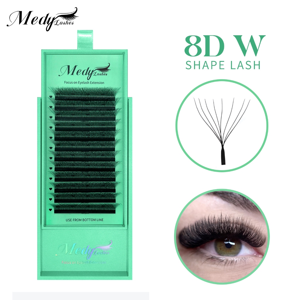 MedyLashes Extensão de Cílios 8D W, 0,07mm Preto, Curva C/D/LU Fios Super Macios, Volume Brasileiro, Cílios Profissionas