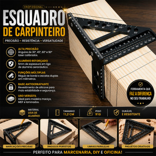 Esquadro 3D de Alumínio Reforçado para Carpintaria - Precisão Profissional