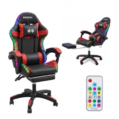 Cadeira Gamer Ergonômica, Giratória, com Apoio de Pés e Iluminação RGB HEROI