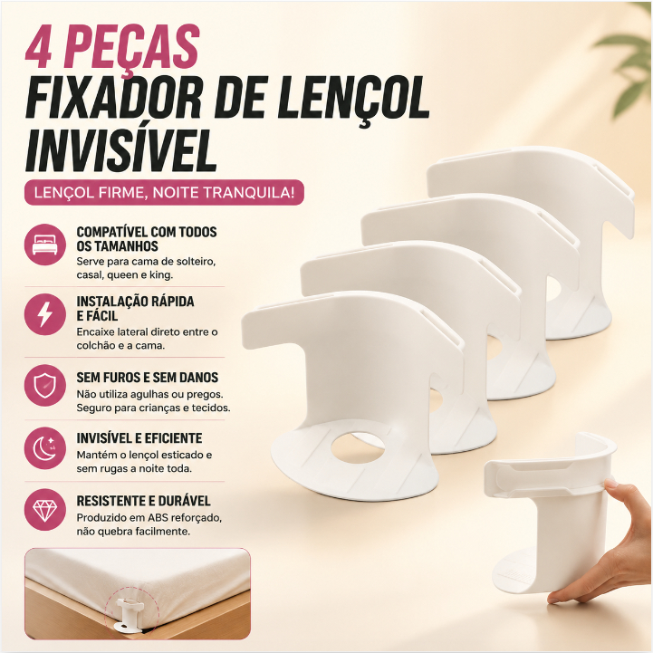 Kit 4 Prendedor Lencol Invisivel Trava Colchao Clipe Fixador Sem Pregos Cama