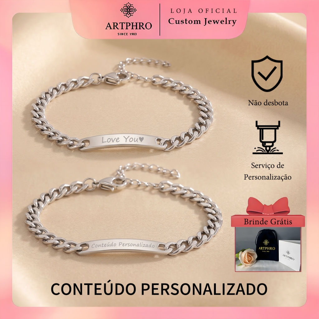ARTPHRO Pulseira Cubana Unissex Premium de Aço Inox, Gravação Personalizada Grátis, Presente de Alta Qualidade Antioxida