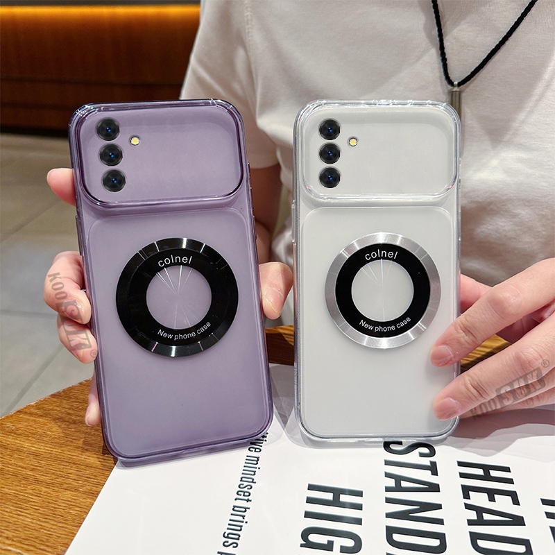 Capa De Telefone Fosca Transparente Com Janela Grande Para Samsung Galaxy A07 A17 A27 A37 A57 A08 A18 M07 F07 F70E M17E 
