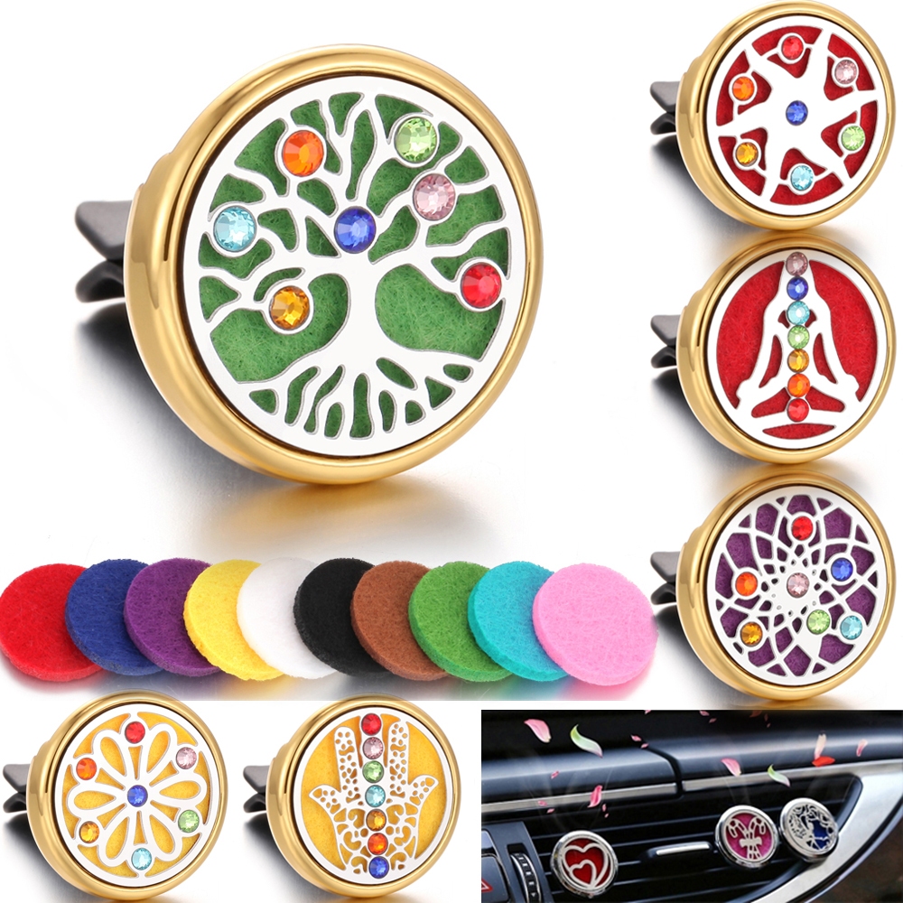Difusor De Carro Aromaterapia Árvore Da Vida Ar Ouro Chakra Clipe Respirável Com Óleo Essencial De Ventilação Almofadas 
