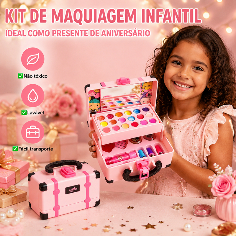 Caixa Mágica 32 Peças,Maquiagem Inofensiva para sua Princesa - Sem Metais Pesados e Laváve