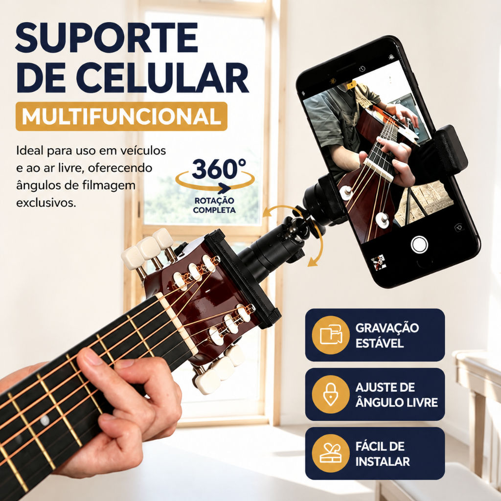Suporte de Celular para Violão, Guitarra e Ukulele