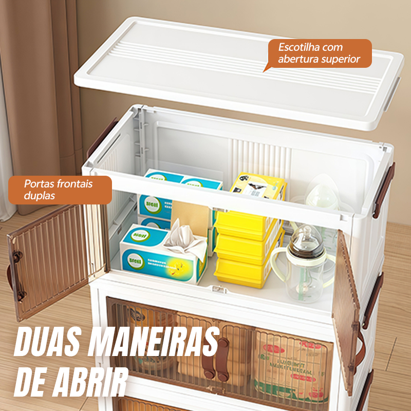 Armário Organizador Dobrável Plástico Multiuso Porta Transparente com Rodas para Quarto Escritório Banheiro — imagem 2 de 2