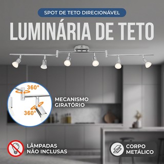 Trilho com Spot Led Eletrificado 1.2m  Spot 10W Sobrepor Teto Gesso Preto Prata - Kit Iluminação Bivolt Eletrificado