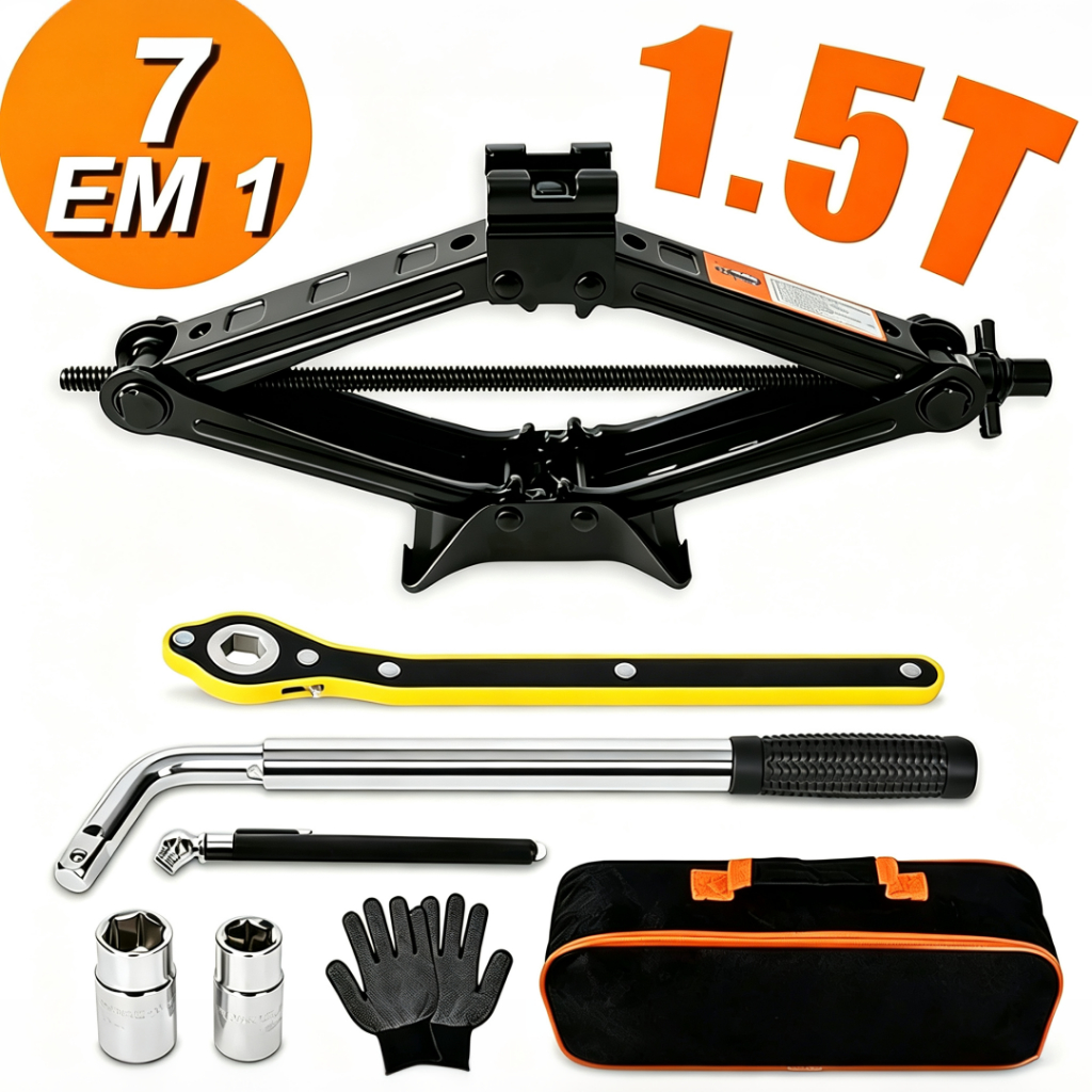 Macaco Sanfona Universal 1.5 Toneladas-Kit 2/7pcs com Chave Catraca para Carros