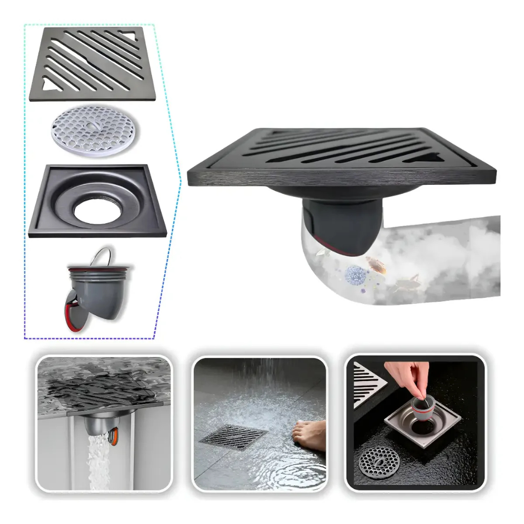 Ralo de Banheiro Quadrado Anti Odor 10x10 Inox Anti Inseto