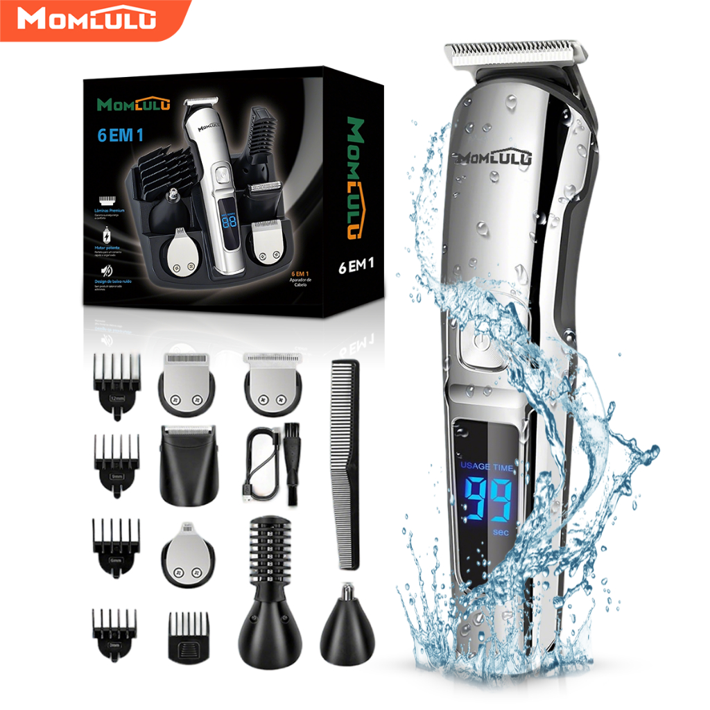 MOMLULU 6 Em 1 Aparador Pelos Aparelho Barbeador Elétrico Sem fio Máquina De Barbear Corte De Cabelo Carregador Bivolt