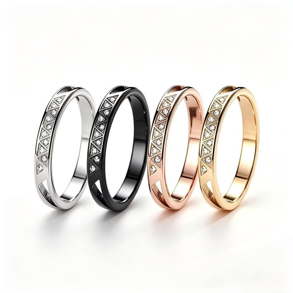 Fedsolife anel diamante banhado a ouro gravado diamante-cravejado anel de aço inoxidável feminino luz luxo All-Match cas