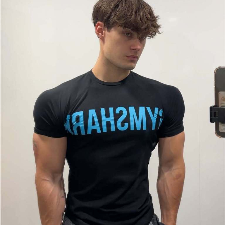 GYM Shark Manga Curta Novo Estilo Camisetas De Verão Esportes Lazer Correndo Camiseta