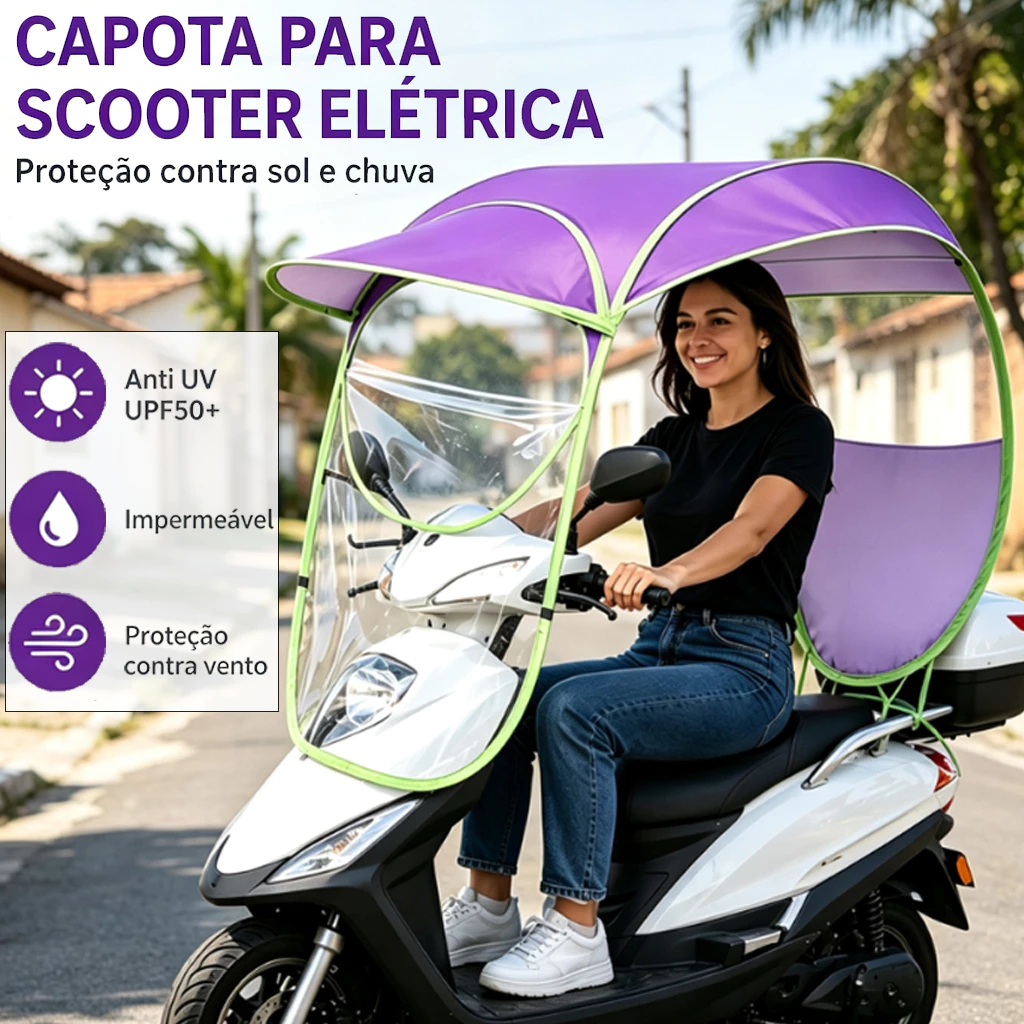 Capota para scooter elétrico, proteção contra sol e chuva, cobertura à prova de vento, guarda-sol