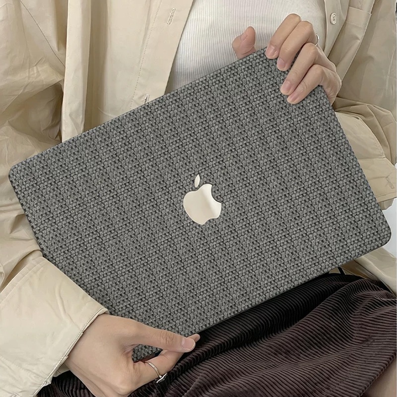 Nova Capa De Couro Tecida Cinza Para Macbook Neo A3404 Air M5 M4 M3 M2 M1 A3113 