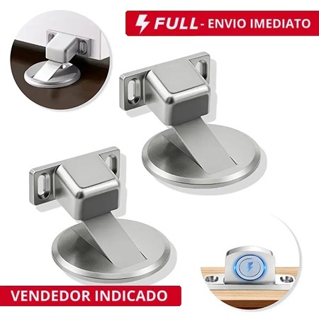 Kit 1/2/4/6 Prendedor de Porta Magnético Slim Adesivo Inox Cromado - Trava Fixador Porta