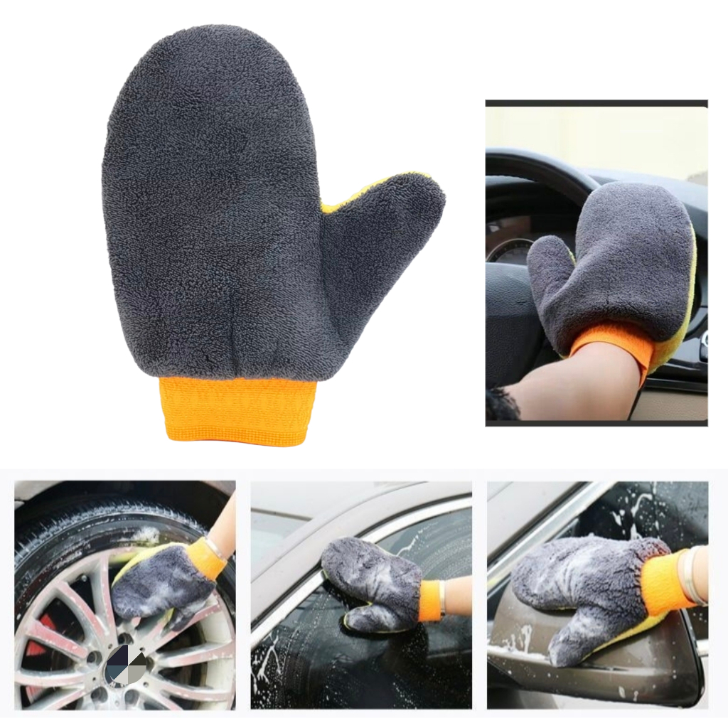 Luvas de lavagem de carro dupla face grossa pelúcia toalha de carro esponja urso pata pano ferramenta de limpeza Interio