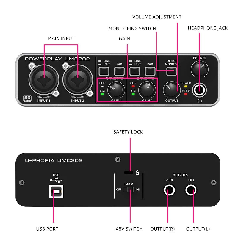 Interface De Áudio Behringer UMC202HD – Profissional , USB — imagem 2 de 2