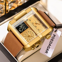 POEDAGAR Classic Square Fashion Relógio Masculino à prova d'água, Relógio de pulso esportivo eletrônico para homens