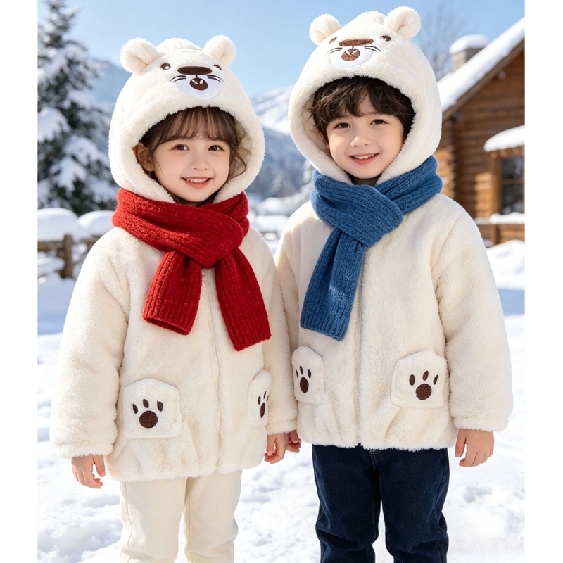 Jaqueta De Pele Falsa Para Meninas , Outono Inverno , Desenho Animado , Urso , Estampa , Forro , Pelúcia , Grosso , Casa