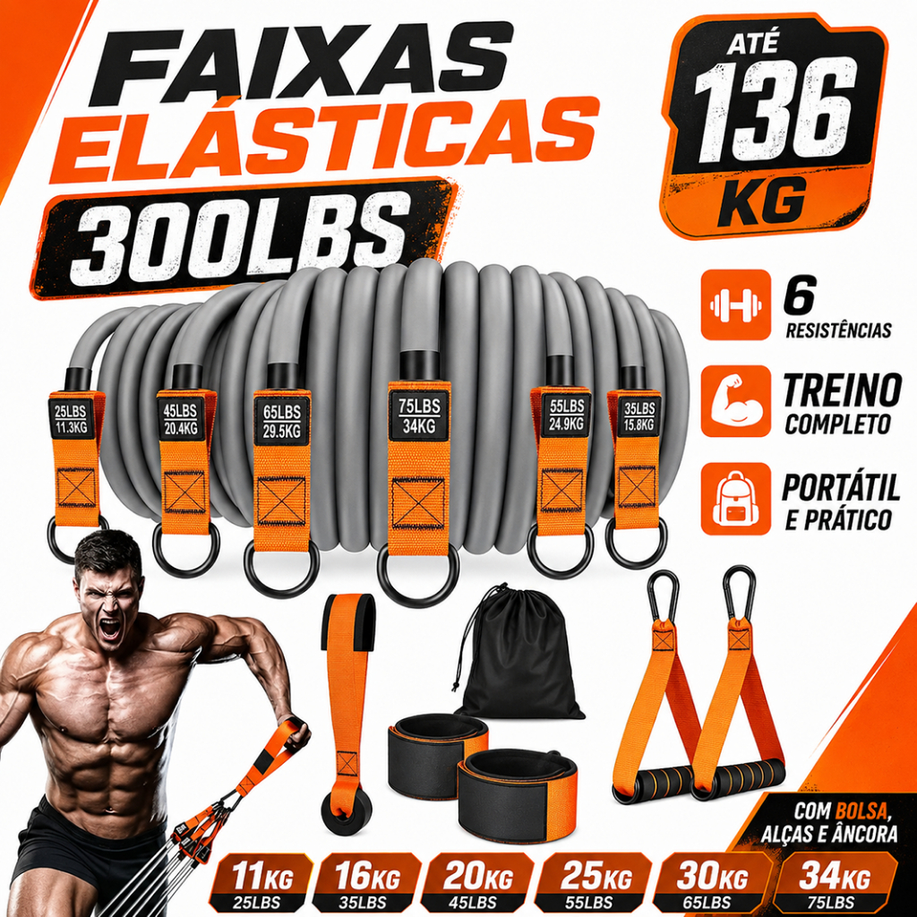 Elástica de Resistência Equipamentos de Ginástica para Treino em Casa e Academia 300 lbs