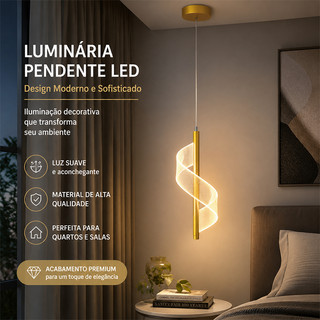 Luminária Pendente LED Design Espiral Luz Tricolor Bivolt 110V-220V Luz Suave para Quarto e Sala de Estar