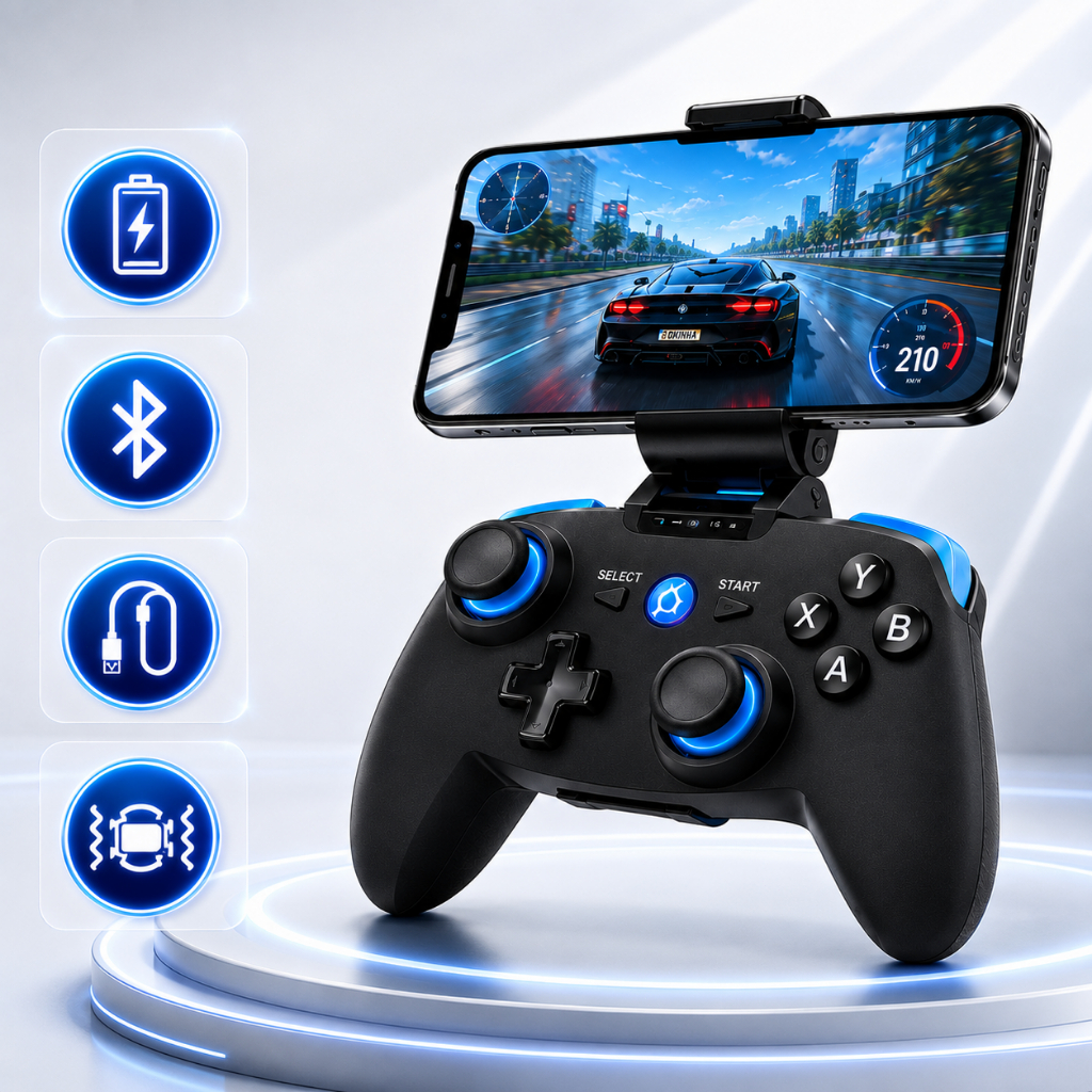 Hontanda Controle Jogo Sem Fio Bluetooth 2.4G Suporte Ajustável E Sensor De Movimento 6 Eixos Para PC Android iOS Switch