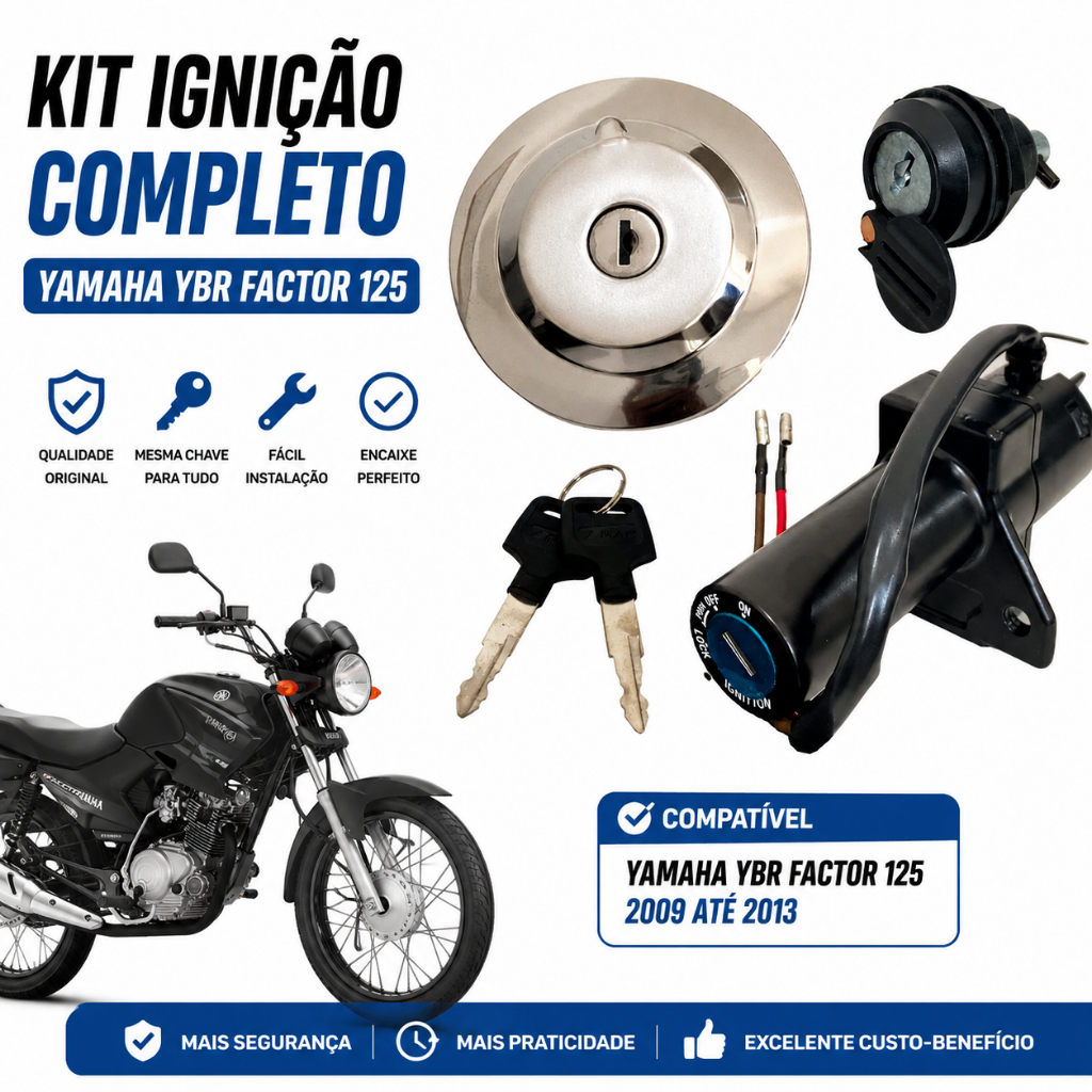Kit Ignição Travas Yamaha Ybr 125 Factor 125 K/E 2009 Até 2013 Fazer 150 14 ate 2020