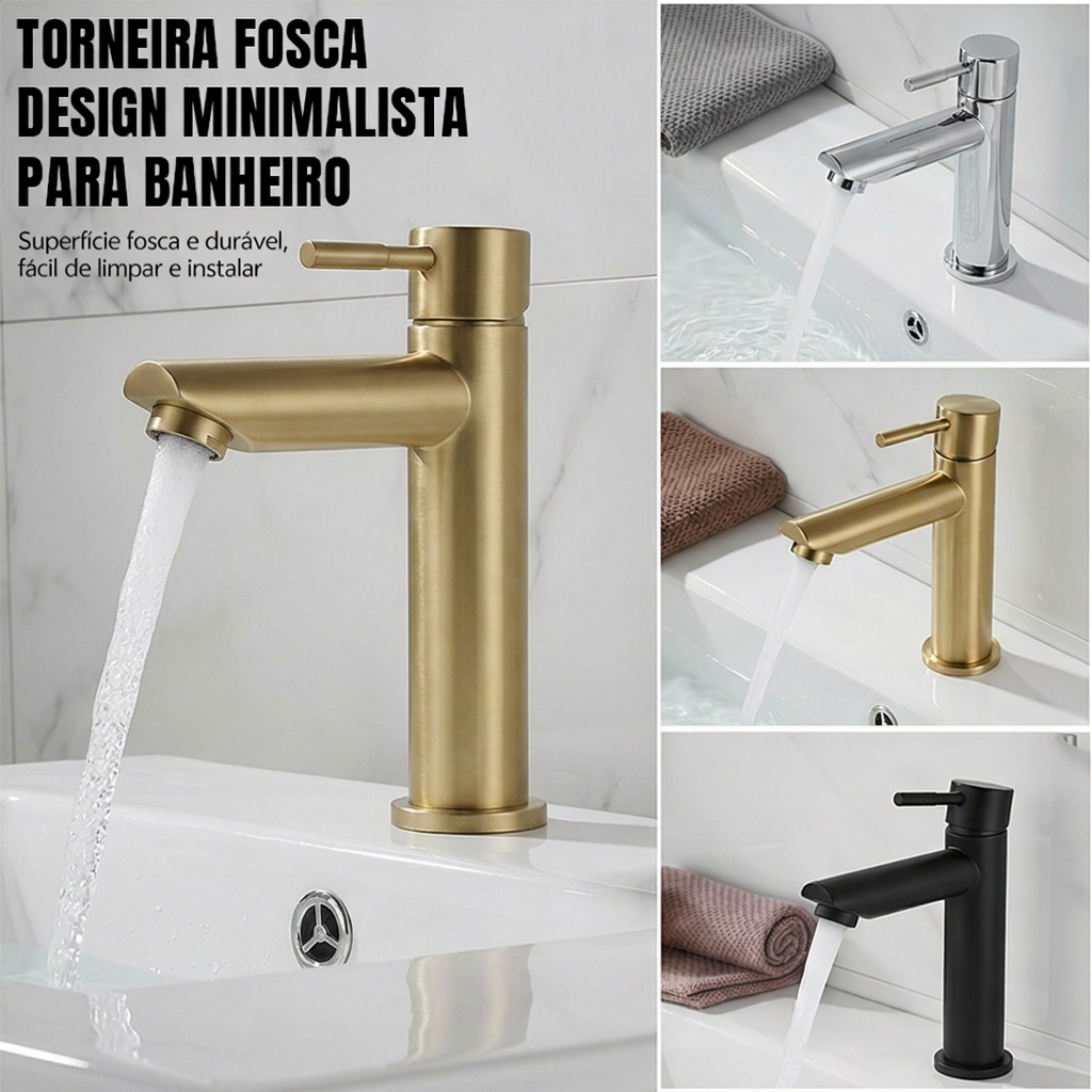 Torneira Lavatório Banheiro Minimalista Fosca 3 Cores Pia Bancada Resistente Fácil Instalação
