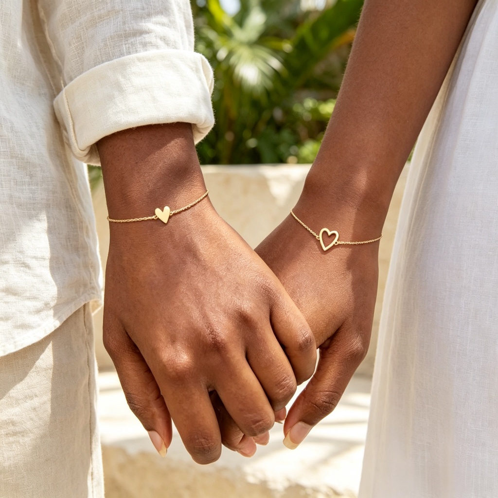Conjunto De Pulseira De Coração de corrente de metal Com 2 Pacotes-Pulseiras Ajustáveis De Amizade Para Casal Bracelete