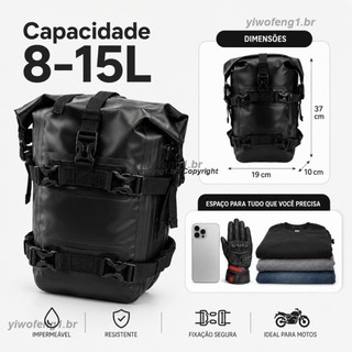 Bolsa Lateral Motocicleta Impermeável Alforge Mala Estribo 2em1 Alça Ombro Cinta Fixação Universal 8-15L Expansível