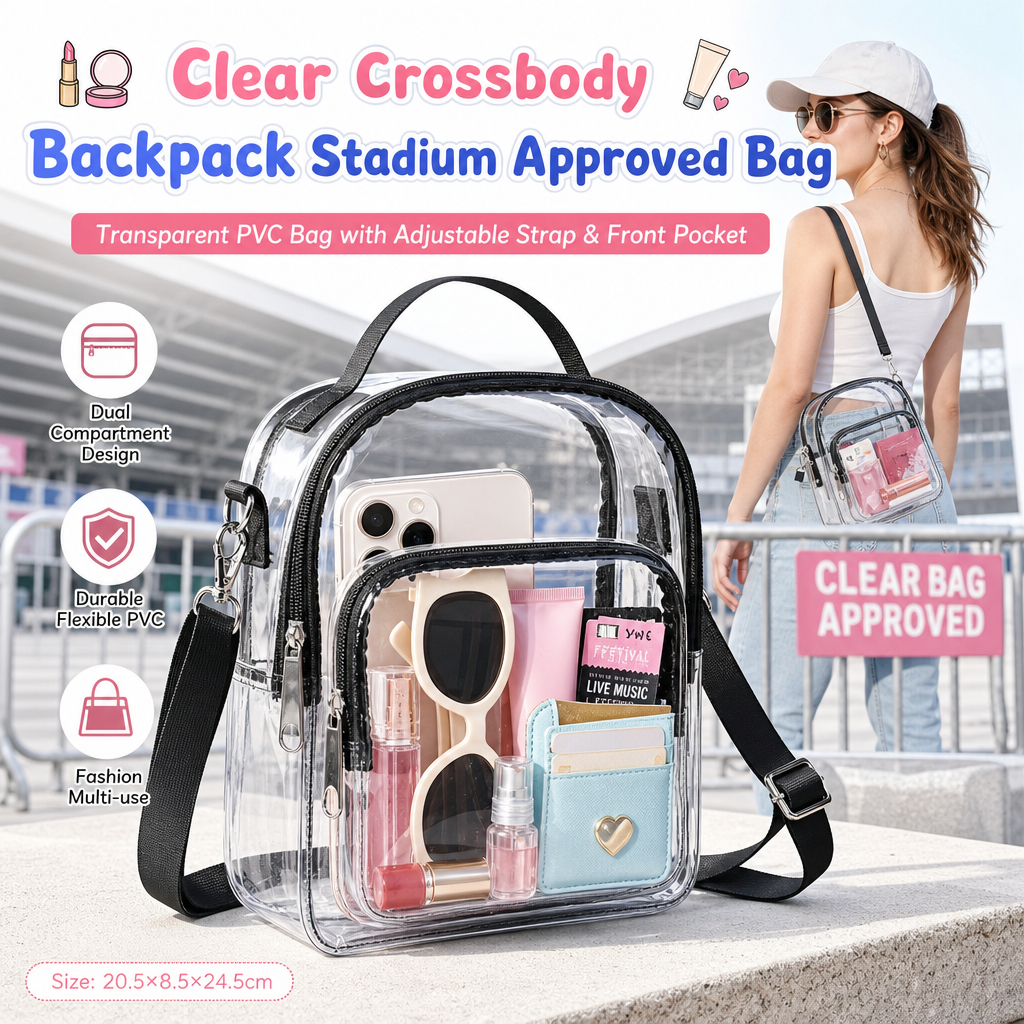 Bolsa Transparente PVC Grande Capacidade, Ombro Cruzado Multifuncional, Casual Para Viagem Feminina e Masculina