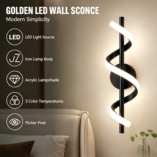 Arandela LED Espiral 3 Temperaturas de Cor Luz Suave e Amigável aos Olhos  Bivolt 110V-220V Ideal para Quarto e Sala