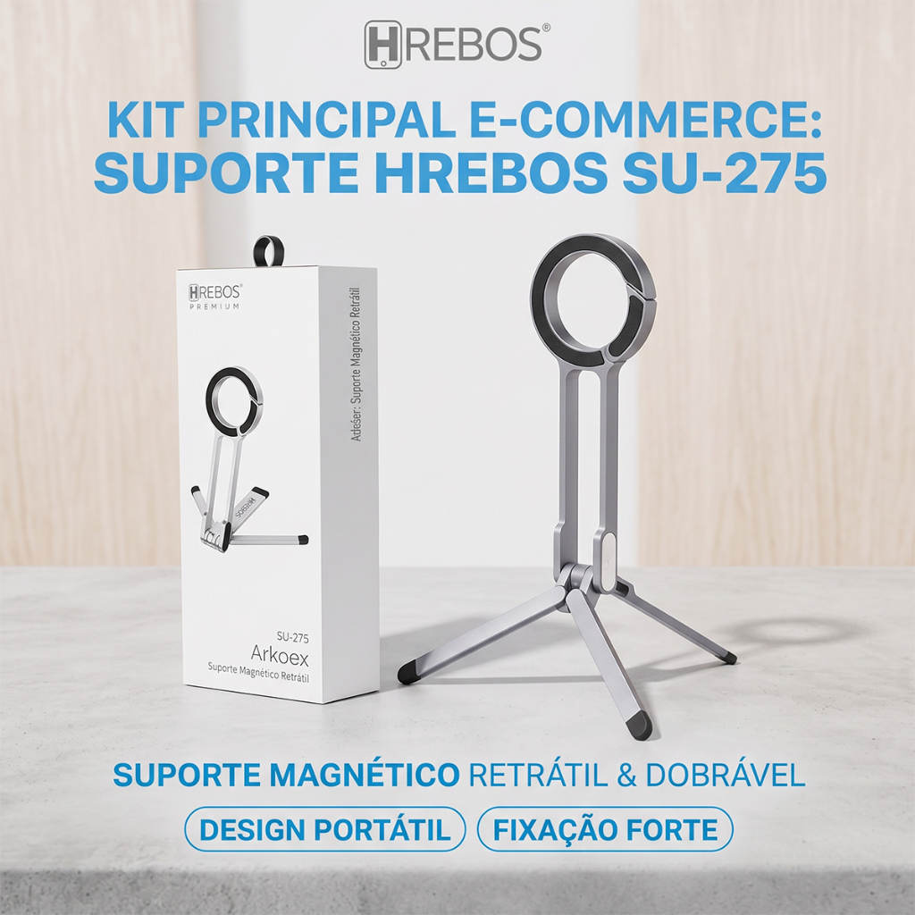 HREBOS x HEYOO Suporte Celular Magnético Dobrável Ajustável 360°, Tripé Portátil Extensível