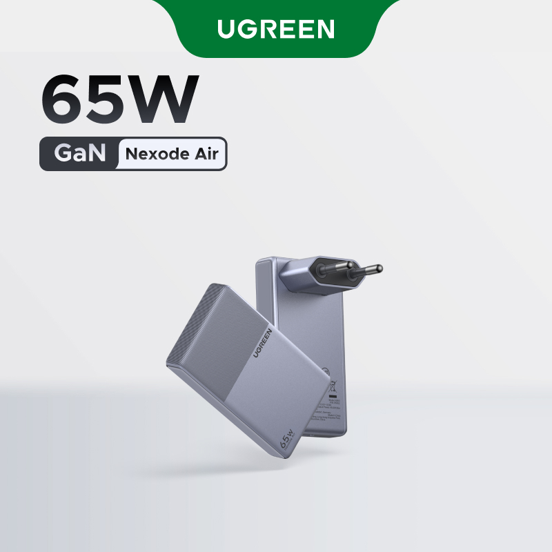 Carregador Rápido UGREEN 65W Ultrafino De 3 Portas GaN Ue (USB-C * 2/A * 1) , De Ar Nexode Com Plugue Dobrável