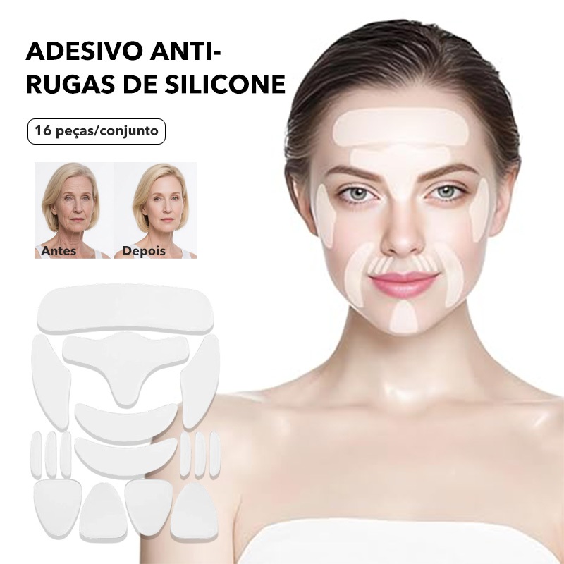Kit 16 Peças Reutilizável para Rosto Adesivo Fita Gel Silicone Anti-rugas Linhas Faciais