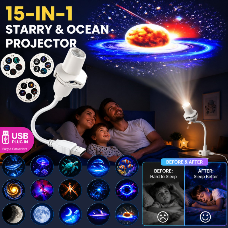 Luz Do Projetor USB Galaxy Starry Sky 10/15 Padrões Criativos De Planetas E Oceano Atmosfera Noturna 360 ° Giratória De 