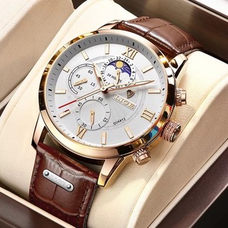 Relogio Masculino LIGE de Quartzo Estilo Militar Esportivo com Pulseira de Couro À Prova D’Água + Caixa