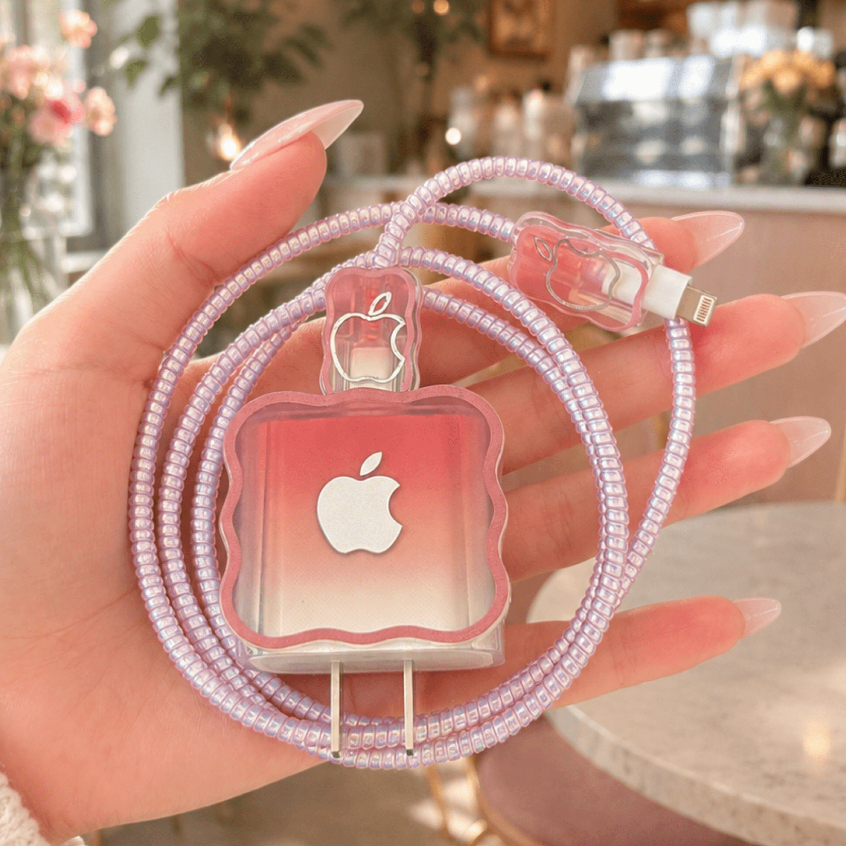 Capa protetora para carregador Apple 20W gradiente rosa com capa protetora com logotipo da Apple