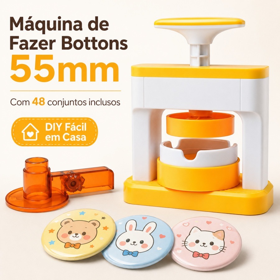 Máquina de Fazer Bottons Infantil DIY 55mm Kit 48 Bottons com Cortador de Papel