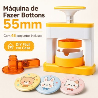 Máquina de Fazer Bottons Infantil DIY 55mm Kit 48 Bottons com Cortador de Papel