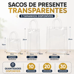 Kit 10/20/30. Bolsa plástica transparente de PVC. Vários tamanhos. Casamento. Aniversário. Natal. Festa.
