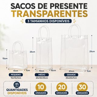 Kit 10/20/30. Bolsa plástica transparente de PVC. Vários tamanhos. Casamento. Aniversário. Natal. Festa.