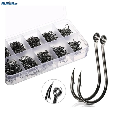 Kit of 600 Carbon Steel Fishing Hooks No. #3 to No #12 with Organizer Box